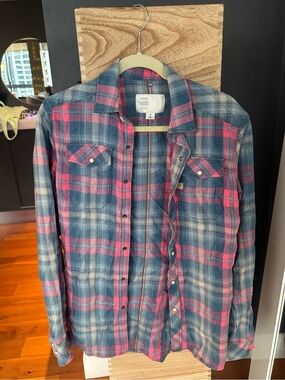 G-Star Blue and Pink Plaid Button-Down Shirt